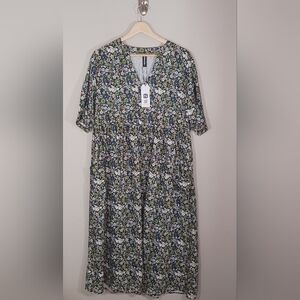 Noracora Floral Grandmacore Retro Style Maxi Dress Women's Size L New